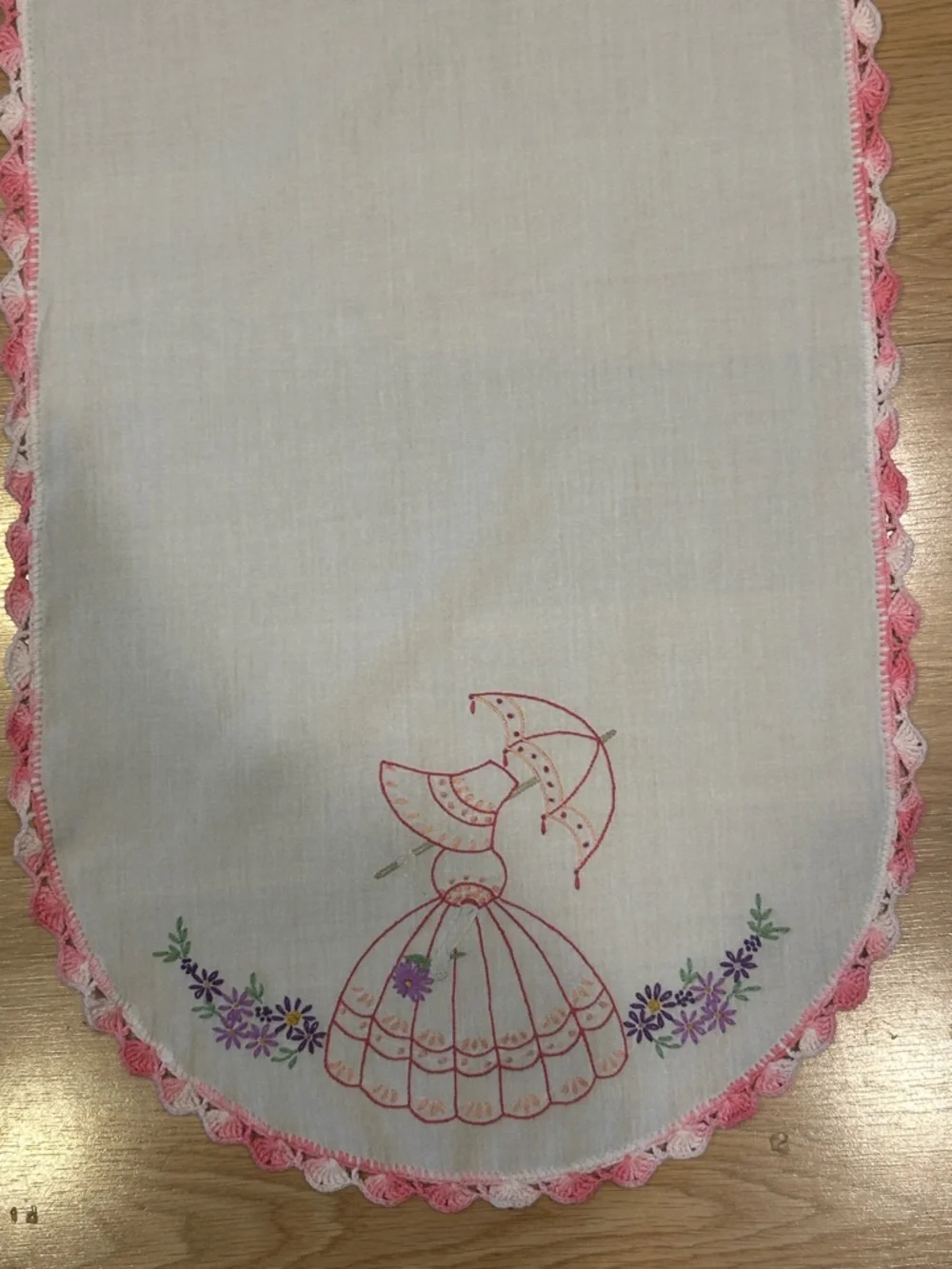 Embroidered Vintage-Style Table Runners - Floral & Pink Trim Qty 2 - Picture 5 of 14